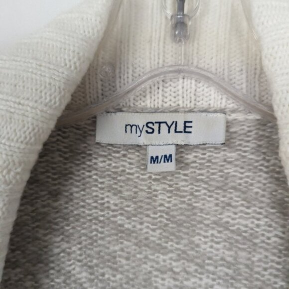 myStyle Open Front Cardigan with Contrast Trim - Light Grey Maroon, Size M - Picture 3 of 7